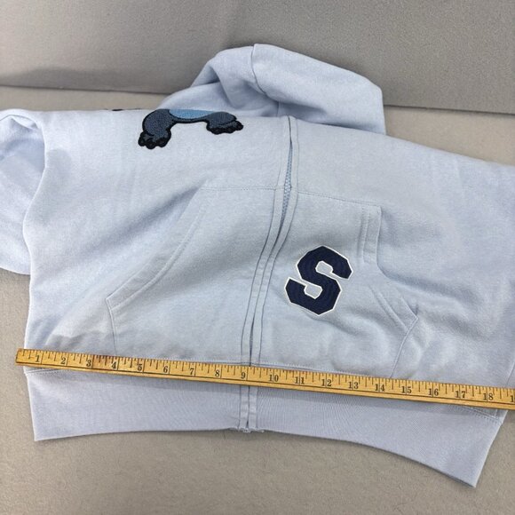 STITCH Disney Ohana Lilo & Stitch Light BLUE Hoodie Zip‎ Jacket SZ Medium Casual - Picture 12 of 13